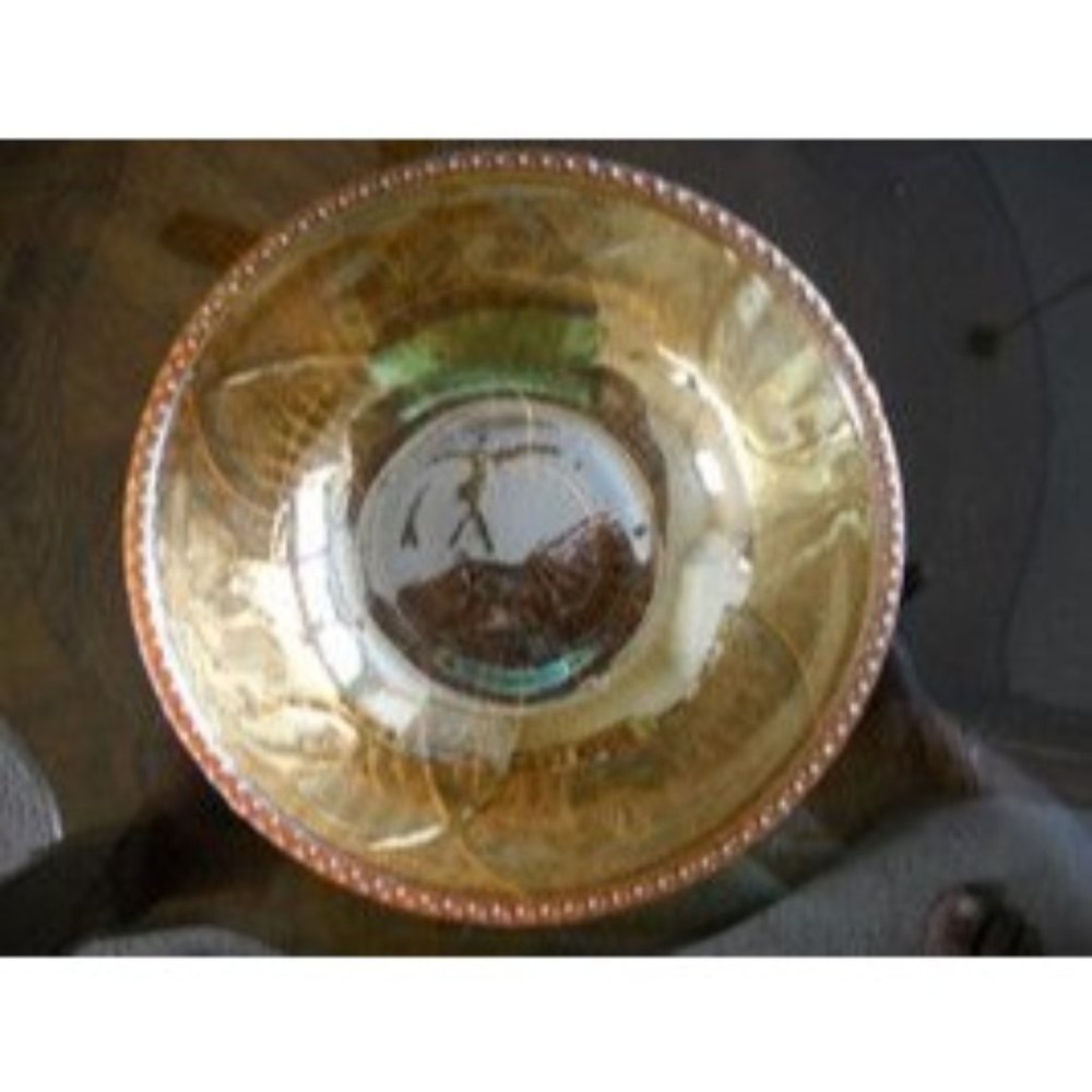 Iris and Herringbone Bowl in Marigold Carnival Glass Vintage 1940's - 50's